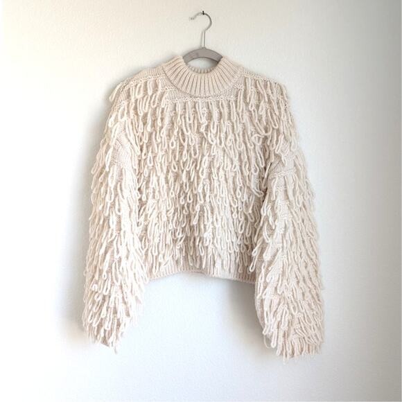 H&M Light Beige Yarn Loop Knit Long Sleeve Short Sweater, size M - Picture 1 of 7